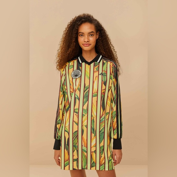NWT Farm rio X adidas stripes of paradise semi spark dress Oversize Green - Picture 2 of 12